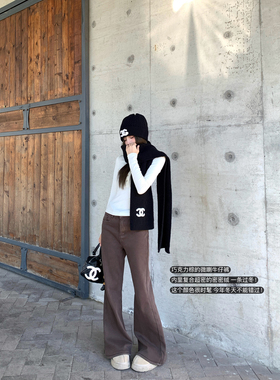 Ashy Snow 日暮黄昏 加厚绒微喇显瘦棕色牛仔裤长裤美拉德色系