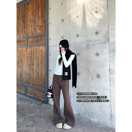 Ashy Snow 日暮黄昏 加厚绒微喇显瘦棕色牛仔裤长裤美拉德色系