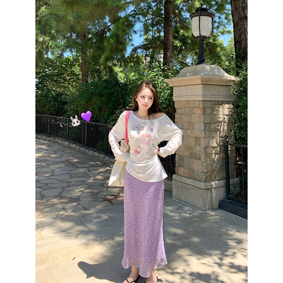 葡萄气泡紫色碎花半身裙