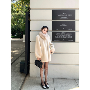 Ashy Snow冬日恋曲 仿水貂皮毛一体狐狸毛领环保皮草中长款古早