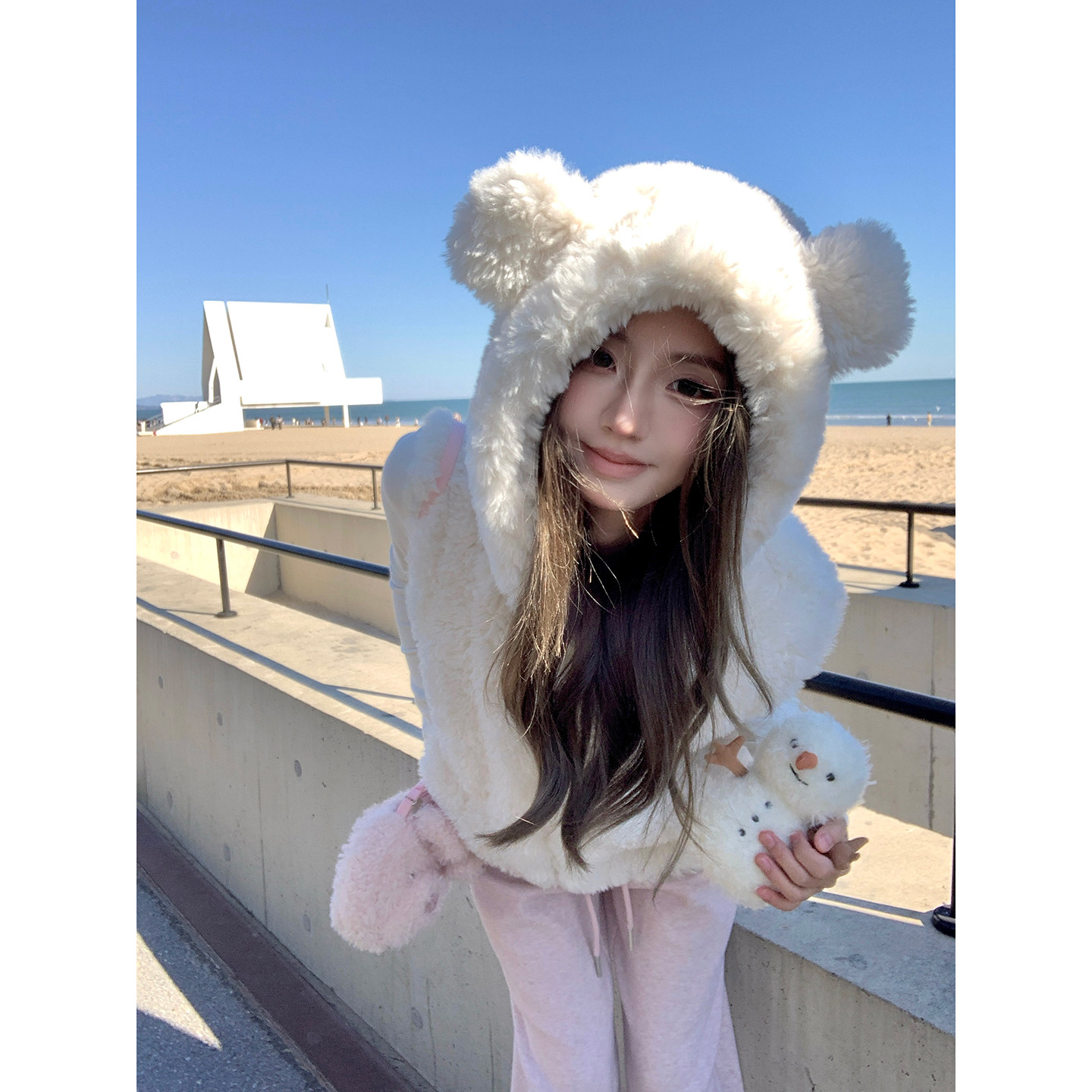 Ashy Snow 软软小熊 耳朵连帽毛毛马甲环保皮草外套复合麂皮温柔,女装/女士精品,马夹,淘宝优惠券,粉丝福利购,淘宝优惠卷