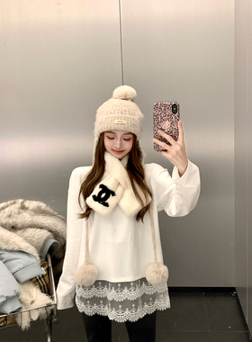 AshySnow叠穿神器双层蕾丝花边下摆抓绒长袖打底T温柔厚实