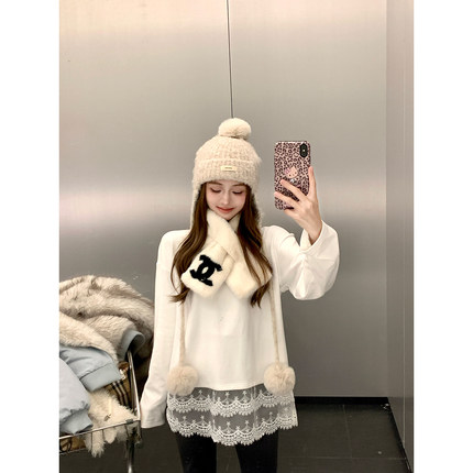 AshySnow叠穿神器双层蕾丝花边下摆抓绒长袖打底T温柔厚实