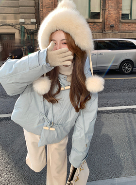 Ashy Snow 福利折扣款 奶油牛角包 90白鸭绒小个子连帽短款羽绒服