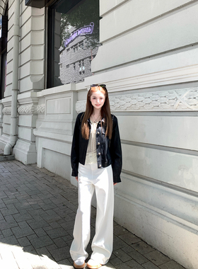 Ashy Snow 人气升级！白色窄版牛仔裤直筒裤长裤微弹柔软宽松