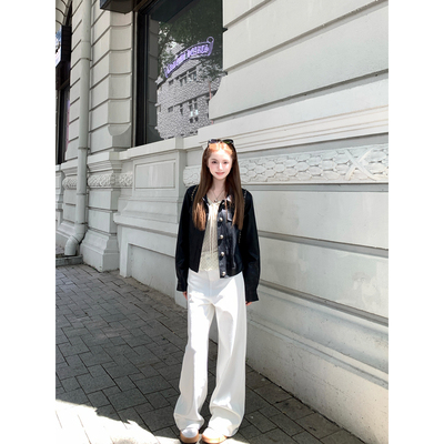 人气升级白色窄版牛仔裤