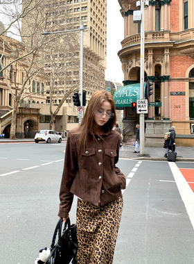 Ashy Snow 摩登巴黎 翻领麂皮绒短款复古休闲夹克外套时髦正肩