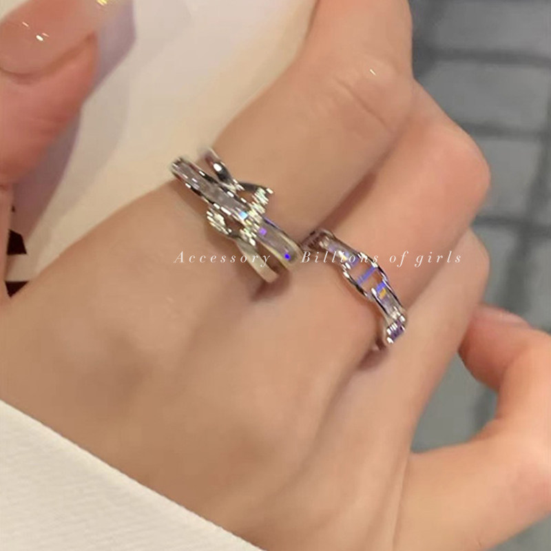 千亿少女#爱心交叉锆石精致戒指女ins冷淡小众高级开口指环新款潮