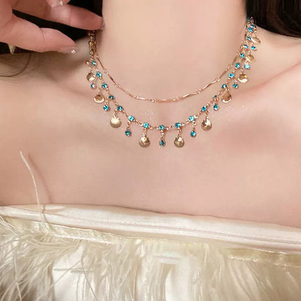 【千亿少女】海的女儿蓝色锆石金色贝壳项链百搭手链小众设计轻奢