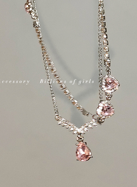 水晶镶钻爱心水滴双层项链复古