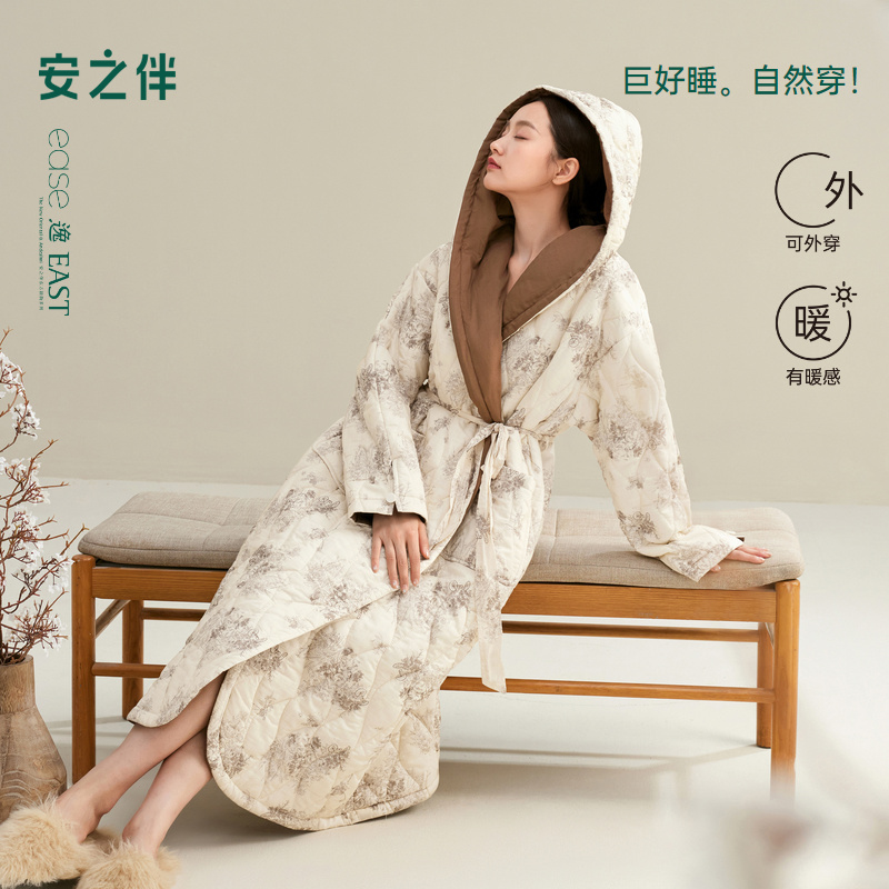 安之伴【巨保暖】三层加厚夹棉睡袍女冬季冬款浴袍睡衣大码家居服