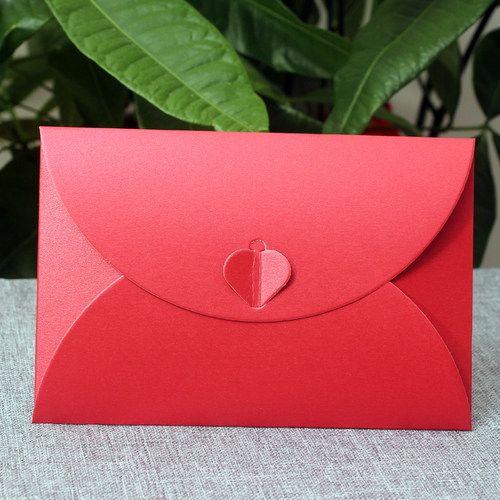 珠光纸红色信封酒红色心形信封高档加厚礼品卡信封11x16cm