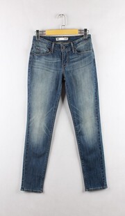 出口单L家女装中腰紧身版春秋显瘦显高窄脚洗水蓝牛仔裤铅笔裤