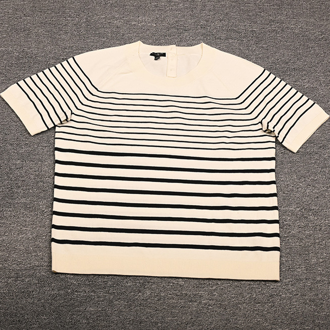 TBS条纹撞色圆领短袖套头针织衫