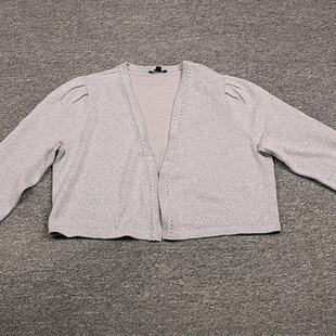 美单TBS女装银线款棉混纺设计感V领短款长袖针织开衫披肩小外套 8