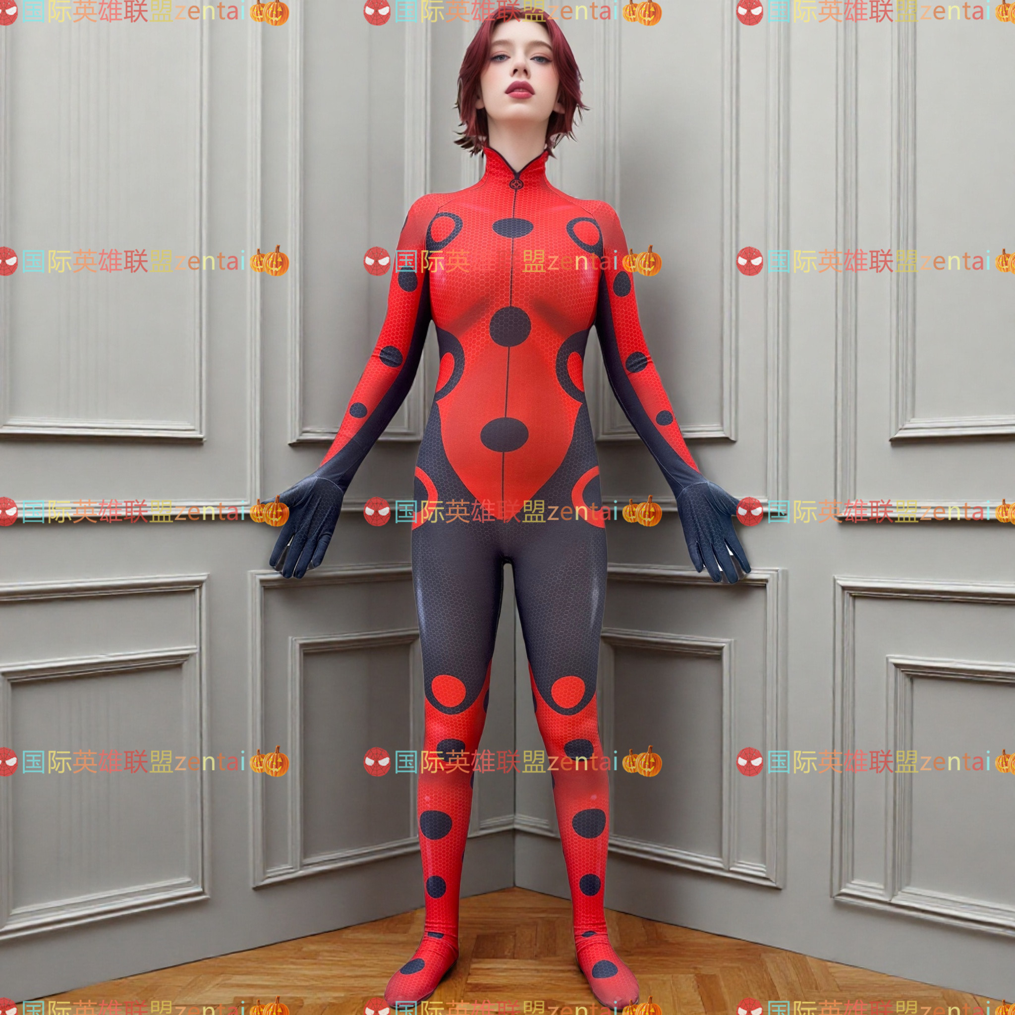 万圣节女款动物Zentai Cosplay瓢虫少女角色扮演连体紧身衣第六季