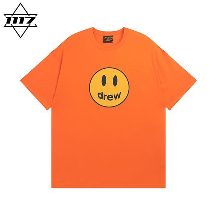 正品drew短袖橘色笑脸比伯t恤男女情侣潮牌纯棉圆领半袖上衣春夏