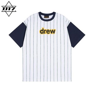 正品drew短袖条纹笑脸比伯t恤男女情侣潮牌纯棉圆领半袖上衣春夏