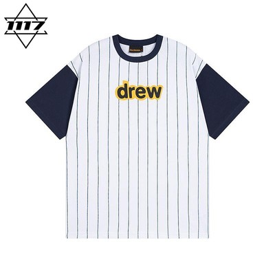 市面最顶版drew短袖条纹笑脸t恤