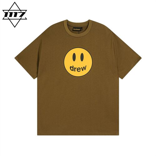 市面最顶版drew短袖棕色笑脸t恤