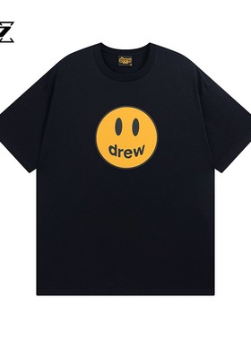 正品drew短袖黑色笑脸比伯t恤男女情侣潮牌纯棉圆领半袖上衣春夏