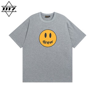 正品drew短袖灰色笑脸比伯t恤男女情侣潮牌纯棉圆领半袖上衣春夏