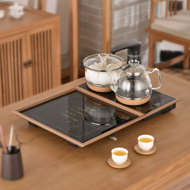 嵌入式一体茶盘全自动上水整套茶具套装玻璃镶嵌家用小茶台53x38