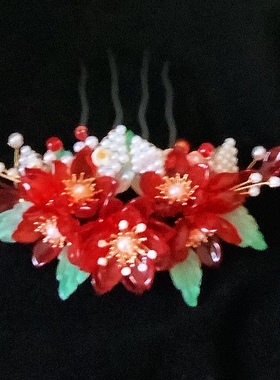 原创 旗袍发梳琉璃火莲花汉服古风国风配饰丸子头饰流苏步摇簪子