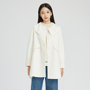 oldcolour白色双面呢大衣2022冬季新款娃娃领甜美气质毛呢外套女