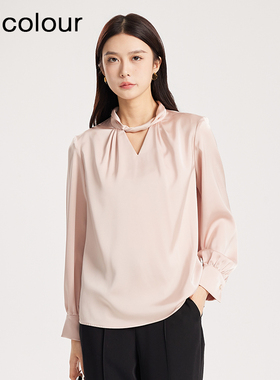 oldcolour优质春季新款法式设计感缎面气质长袖衬衫女Q120113A1