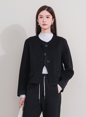 oldcolour欧珂时尚圆领长袖纯色手工呢料短外套女P461501A1-1899