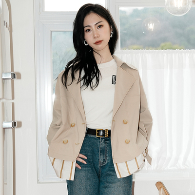 oldcolour西装领短款风衣外套