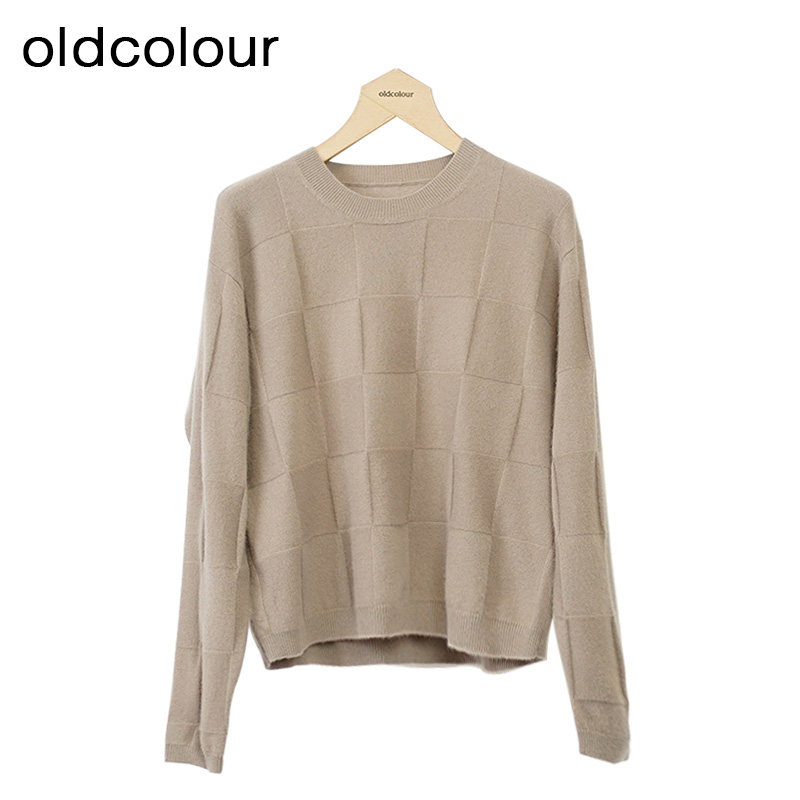 oldcolour2022冬新款蓝色气质小众宽松长袖套头针织衫女O43052354