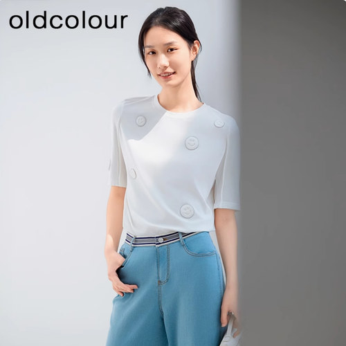 oldcolour纯色圆领设计夏季