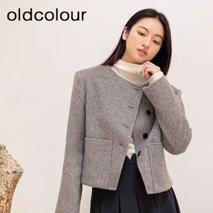 oldcolour冬季新款复古气质双面短款毛呢大衣外套女BQ411503A1