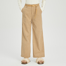 oldcolour灯芯绒休闲裤2022冬新款高腰直筒显瘦卡其色阔腿长裤女