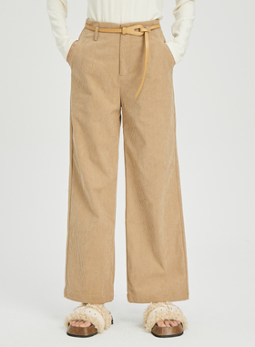 oldcolour灯芯绒休闲裤2022冬新款高腰直筒显瘦卡其色阔腿长裤女