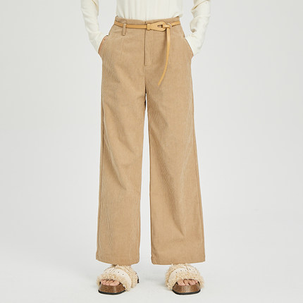 oldcolour灯芯绒休闲裤2022冬新款高腰直筒显瘦卡其色阔腿长裤女