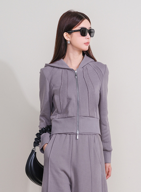 oldcolour冬季灰色简约休闲修身连帽短款卫衣外套女P410202A1-899