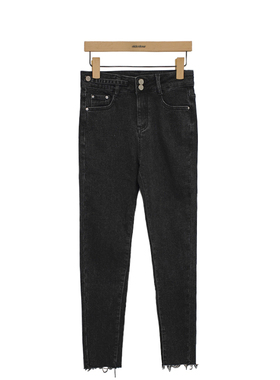 oldcolour黑色高腰牛仔裤冬季时尚气质修身小脚铅笔裤女O42112082