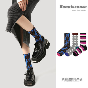 文艺复兴Renaissance袜子女加绒加厚秋冬保暖ins仿貂绒卡通中筒袜