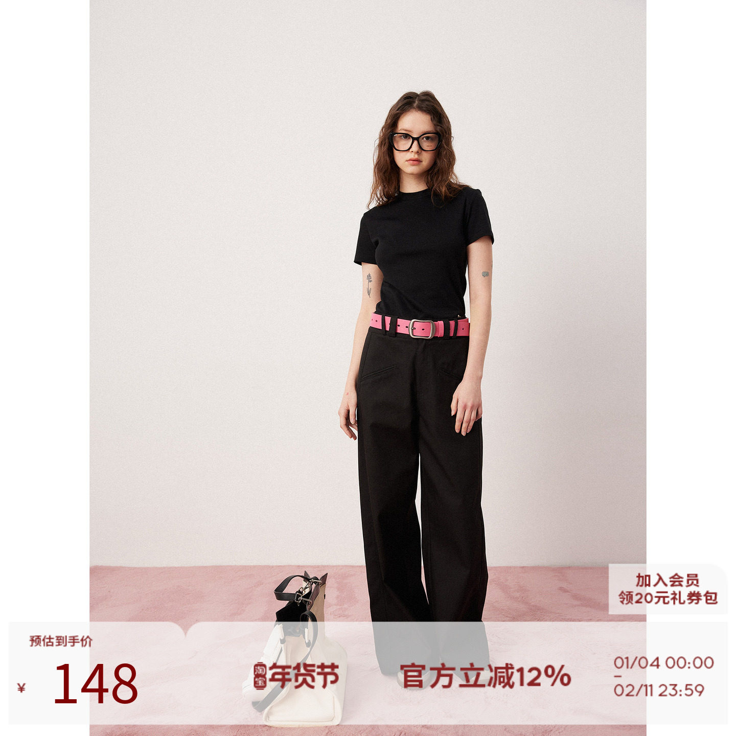 SEEKSIMPLE黑色直筒阔腿裤女高腰春秋纯棉西装裤子垂感宽松休闲裤,女装/女士精品,休闲裤,淘宝优惠券,粉丝福利购,淘宝优惠卷