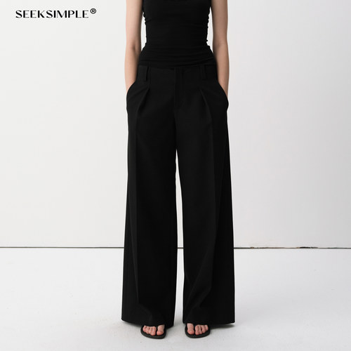 SEEKSIMPLE 低腰立体单褶抗皱宽松阔腿休闲西裤D0587