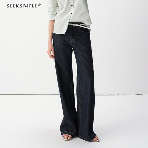 SEEKSIMPLE 轻薄柔软 低腰明线直筒原色牛仔裤D0580