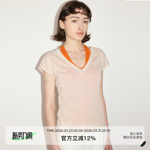 t恤上衣 宽松显瘦短袖 SEEKSIMPLE 亚麻混纺抗皱透气V领连肩小飞袖