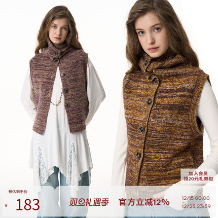 SEEKSIMPLE 温暖岛 羊毛圈圈纱高领针织马甲无袖坎肩女2025早春