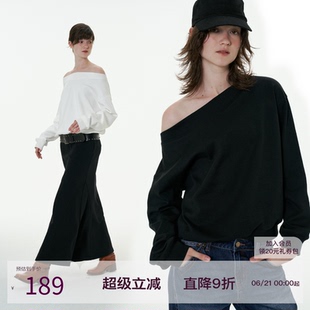 SEEKSIMPLE 卫衣休闲感宽松一字肩上衣女2025春秋 美式 斜肩基础款