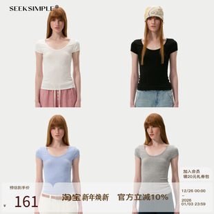 U领曲牙花边短袖 4色可选 T恤上衣 进口提花棉 SEEKSIMPLE