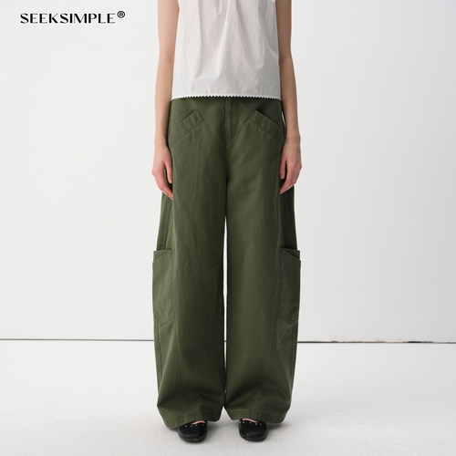 SEEKSIMPLE 全棉挺括微弧形工装休闲裤D0581