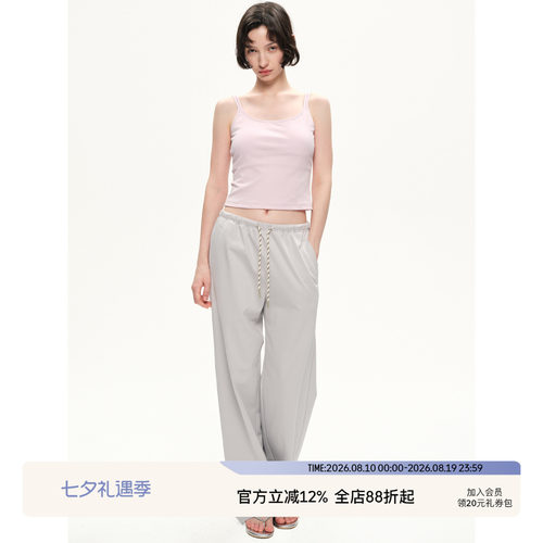 SEEKSIMPLE 精棉罗马布料|抽绳松紧腰宽松直筒休闲卫裤D0546